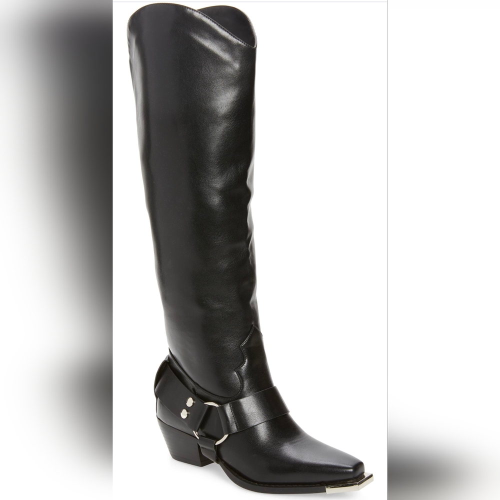 NIB Azelea Wang Lincoln Black Knee-High Harness Riding Boots